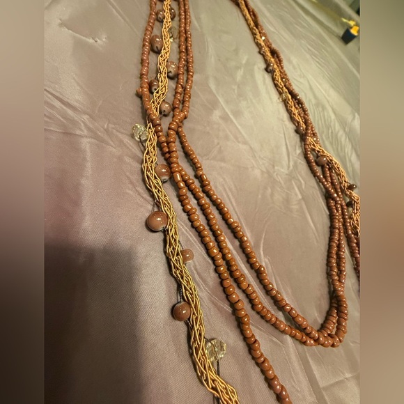 Vintage Brown and Gold Multi-Strand Beaded Necklace 42” - Picture 3 of 6
